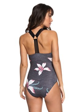 roxy, ROXY Fitness - Maillot de bain une pièce sportif pour Femme, CHARCOAL HEATHER FLOWER FIELD (kpg8) ROXY Fitness - Sporty One-Piece Swimsuit for Women ERJX103144