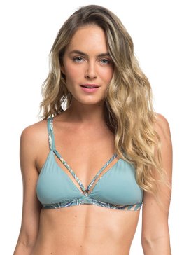 roxy, Softly Love - Parte de arriba de bikini triangular fija reversible para Mujer, TRELLIS BIRD FLOWER SWIM (bkw7) Softly Love - Reversible Fixed Tri Bikini Top for Women ERJX303724