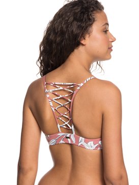 roxy, Softly Love - Parte de arriba de bikini triangular deportivo para Mujer, WITHERED ROSE LILY HOUSE (mmg6) Softly Love - Athletic Tri Bikini Top for Women ERJX303725