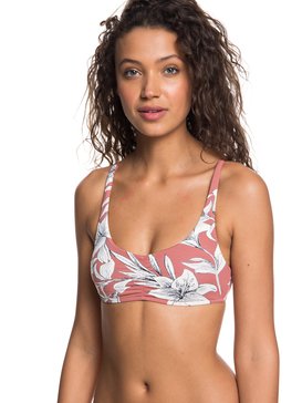 roxy, Softly Love - Parte de arriba de bikini triangular deportivo para Mujer, WITHERED ROSE LILY HOUSE (mmg6) Softly Love - Athletic Tri Bikini Top for Women ERJX303725