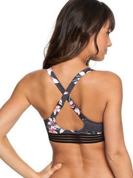 roxy, ROXY Fitness - Parte de arriba de bikini estilo sujetador deportivo para Mujer, CHARCOAL HEATHER FLOWER FIELD (kpg7) ROXY Fitness - Sporty Bra Bikini Top for Women ERJX303746
