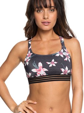 roxy, ROXY Fitness - Parte de arriba de bikini estilo sujetador deportivo para Mujer, CHARCOAL HEATHER FLOWER FIELD (kpg7) ROXY Fitness - Sporty Bra Bikini Top for Women ERJX303746
