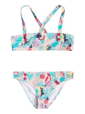 roxy, Vintage Tropical - Ensemble de bikini bandeau, TROPICAL PEACH PARROTS ISLAND (mdr6) Vintage Tropical - Bandeau Bikini Set ERLX203048
