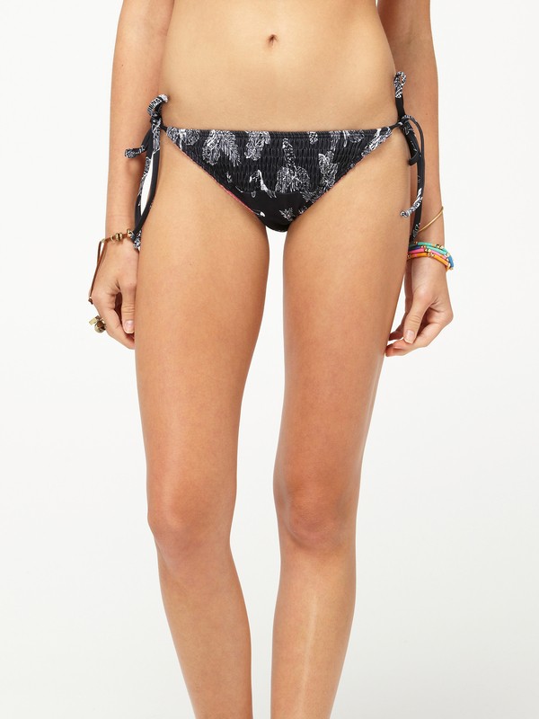 roxy, Paradise Dream Smocked Brazilian String Bikini Bottom, BLK PARADISE DREAM (blk) 0 Paradise Dream Smocked Brazilian String Bikini Bottom 622230 Roxy