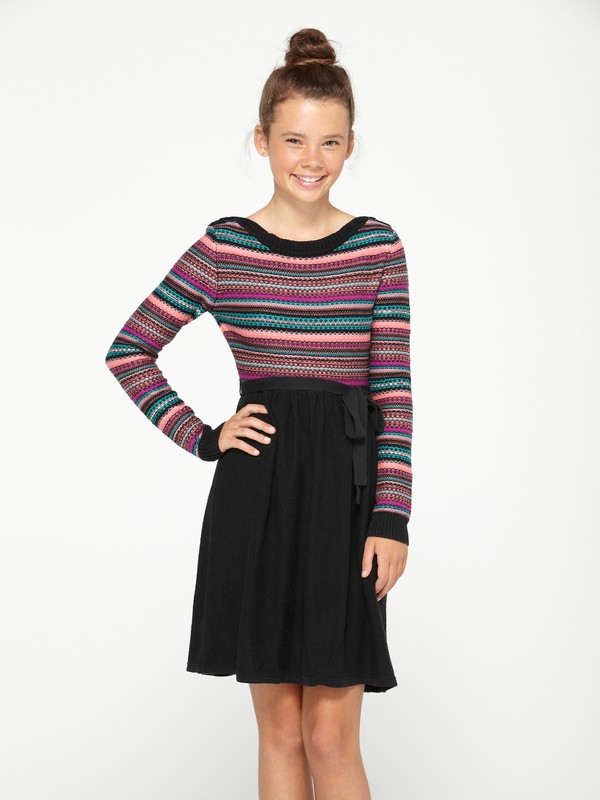 roxy, Girls 7-14 Cloudy Dream Dress, TRUE BLACK KNIT PATTERN (kvj6) 0 Girls 7-14 Cloudy Dream Dress ARGKD00038 Roxy
