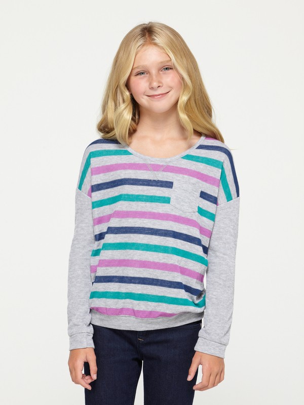 roxy, Girls 7-14 Revival Sweatshirt, HERITAGE HEATHER SOLID STRIPE (sgr3) 0 Girls 7-14 Revival Sweatshirt ARGKT00054 Roxy