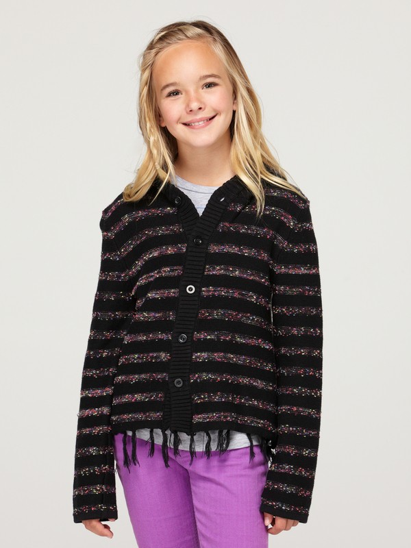 roxy, Girls 7-14 Sparks Fly Sweater Cardigan, TRUE BLACK FLECK STRIPE (kvj3) 0 Girls 7-14 Sparks Fly Sweater Cardigan ARGSW00004 Roxy