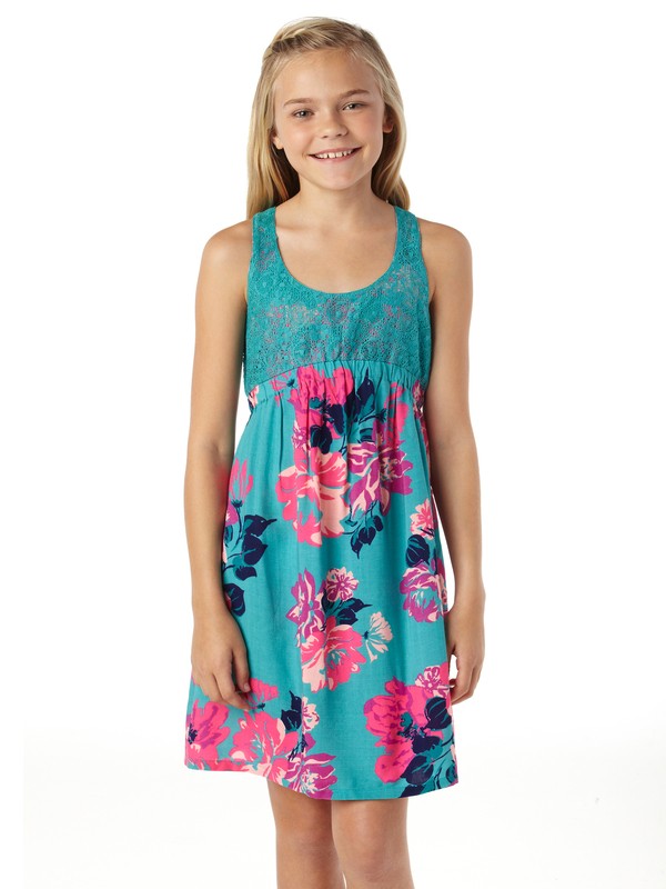 roxy, Girls 7-14 Lacey Lou Dress, BALTIC BLUE FLORAL PRINT (blk6) 0 Girls 7-14 Lacey Lou Dress ARGWD00021 Roxy