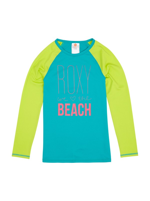 roxy, Girls 7- 14 Raglan Sleeve Rashguard, SW TILE BLUE (bnw0) 0 Girls 7- 14 Raglan Sleeve Rashguard ARGWR00020 Roxy