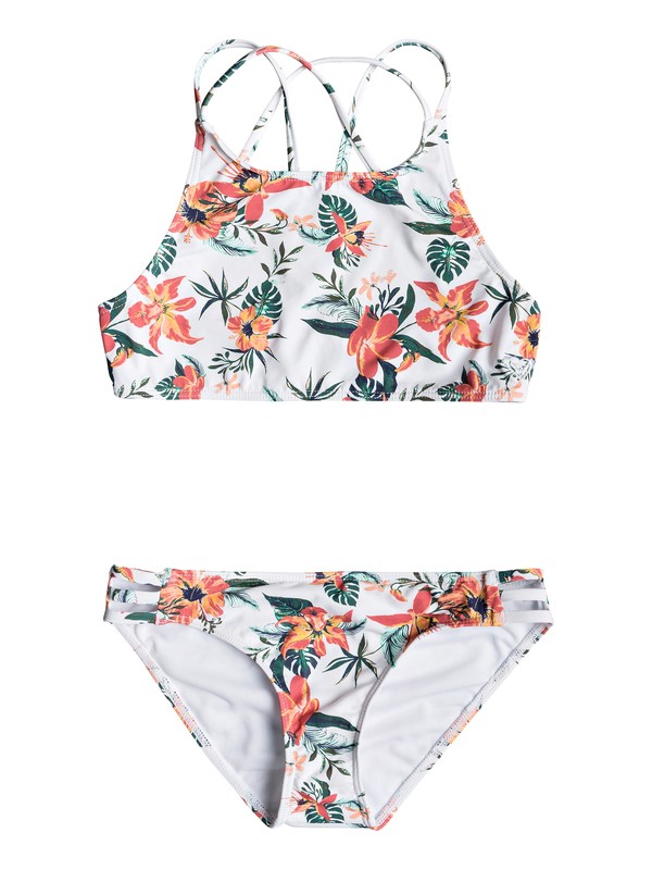 roxy, Let The Surf Crop Top Bikini Set, BRIGHT WHITE FLORAL OASIS (wbb7) 0 Let The Surf Crop Top Bikini Set White ARGX203078 Roxy