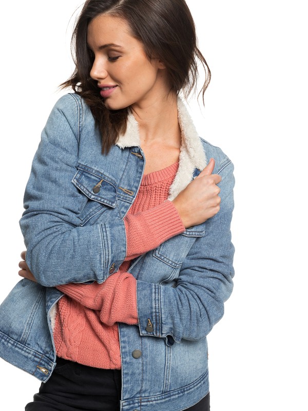 roxy, Sandy Sherpa Lined Denim Jacket, RETRO BLUE (bkp0) 0 Sandy Sherpa Lined Denim Jacket Blue ARJJK03031 Roxy
