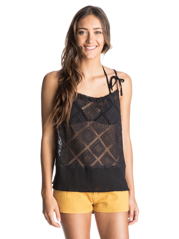 roxy, Little Geiger Crochet Split Back Top, TRUE BLACK (kvj0) 0 Little Geiger Crochet Split Back Top ARJKT03121 Roxy