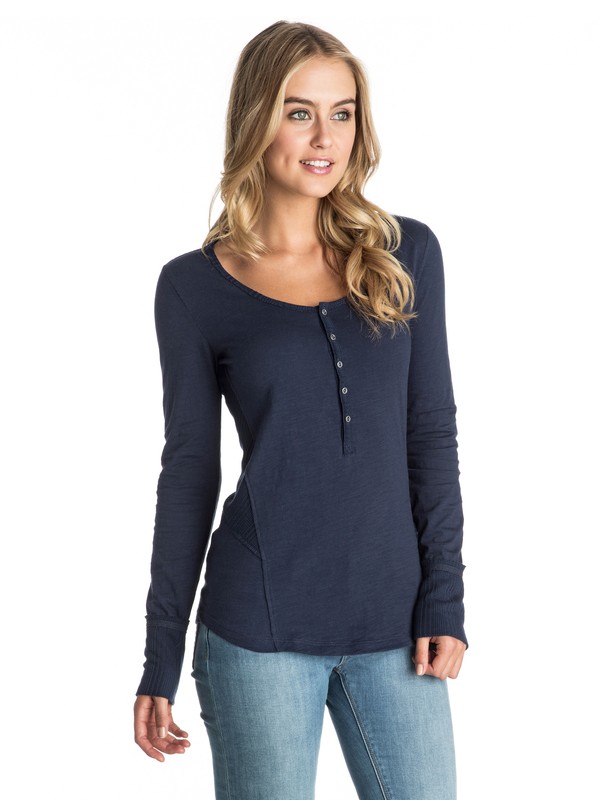 roxy, Oar Else Long Sleeve Henley Top, PEACOAT (btn0) 0 Oar Else Long Sleeve Henley Top ARJKT03154 Roxy