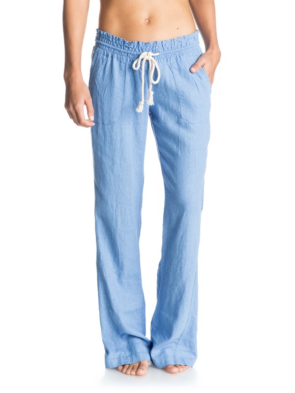 roxy, Oceanside Flared Linen Pants, CAPTAINS BLUE (bmn0) 0 Oceanside Flared Linen Pants Blue ARJNP03006 Roxy