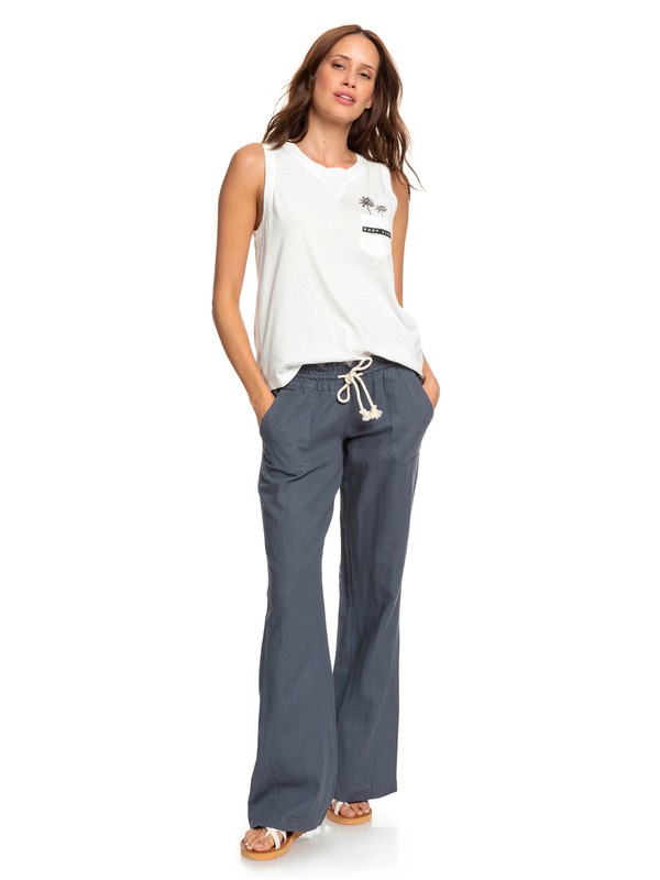 roxy, Oceanside Flared Linen Pants, TURBULENCE (kym0) 0 Oceanside Flared Linen Pants Black ARJNP03006 Roxy