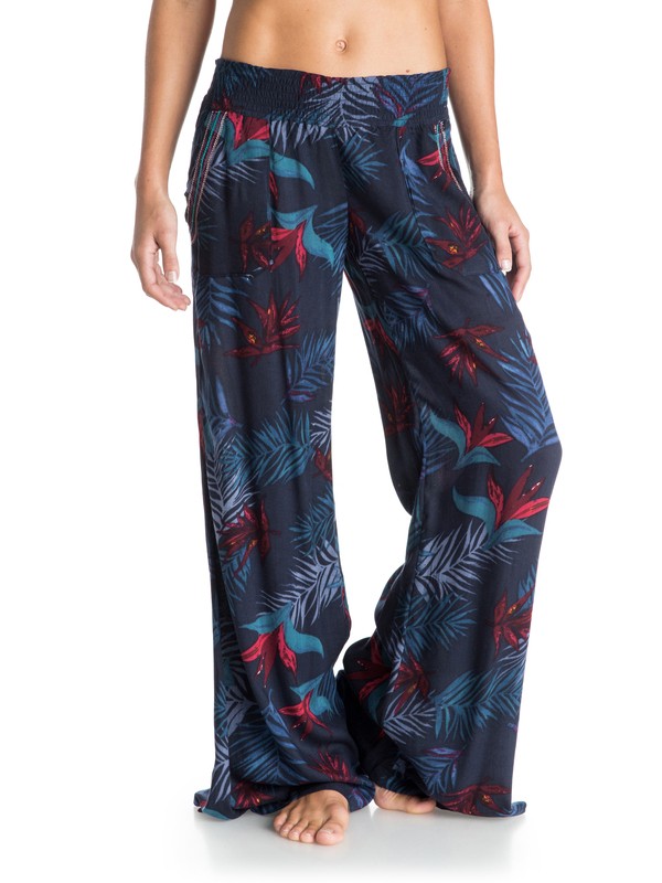 roxy, Oceanside Palazzo Beach Pants, 6600 MIDNIGHT PALM DARK NAVY K (ktw6) 0 Oceanside Palazzo Beach Pants ARJNP03045 Roxy