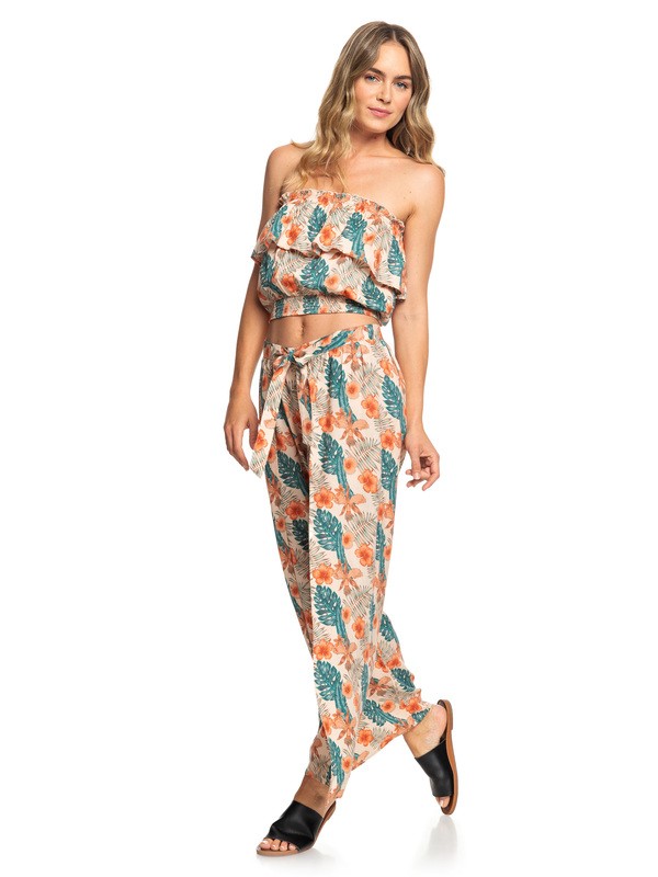 roxy, Olivia Tie-Front Viscose Pants, CREAM TAN TROPICALABABA (tem6) 0 Olivia Tie-Front Viscose Pants Beige ARJNP03135 Roxy