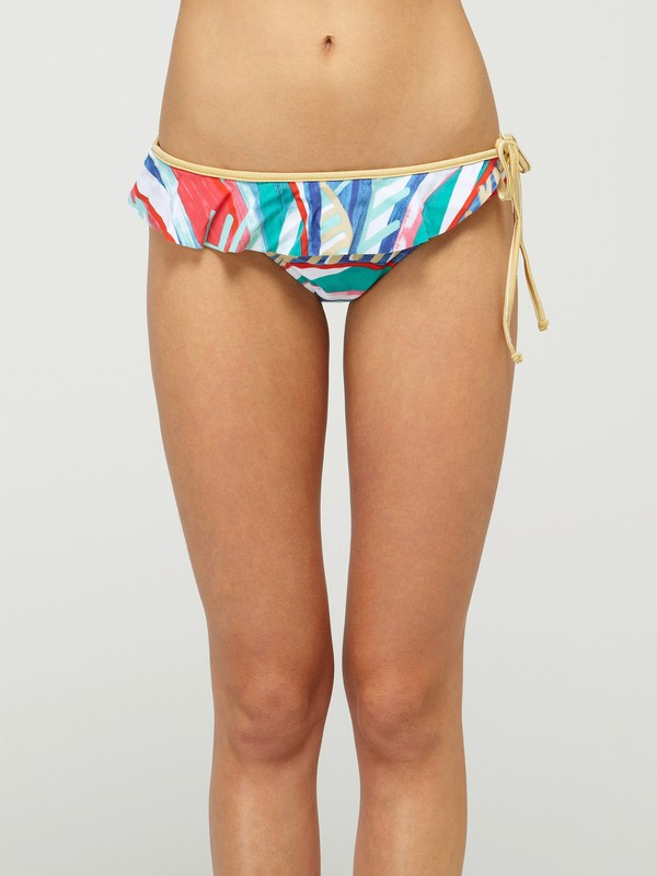 roxy, Golden Maze Ruffle Surfer Bikini Bottoms, MRN GOLDEN MAZE (mrn) 0 Golden Maze Ruffle Surfer Bikini Bottoms ARJS400011 Roxy