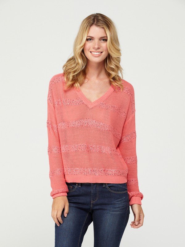 roxy, White Fire Sweater, SUGAR CORAL SEQUIN STRIPE (mjj3) 0 White Fire Sweater ARJSW00060 Roxy