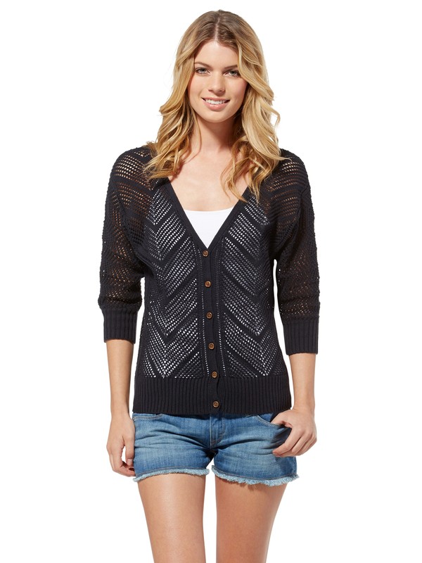 roxy, Turnstone Sweater, TRUE BLACK CROCHET STRIPE (kvj3) 0 Turnstone Sweater ARJSW00074 Roxy