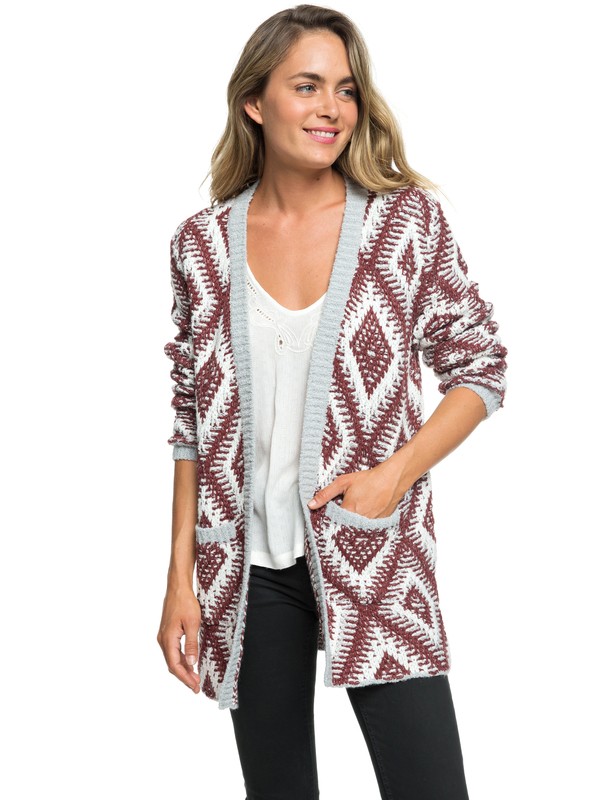 roxy, All Over Again Knitted Cardigan, HERITAGE HEATHER LUREX JACQUAR (sgr3) 0 All Over Again Knitted Cardigan Grey ARJSW03219 Roxy