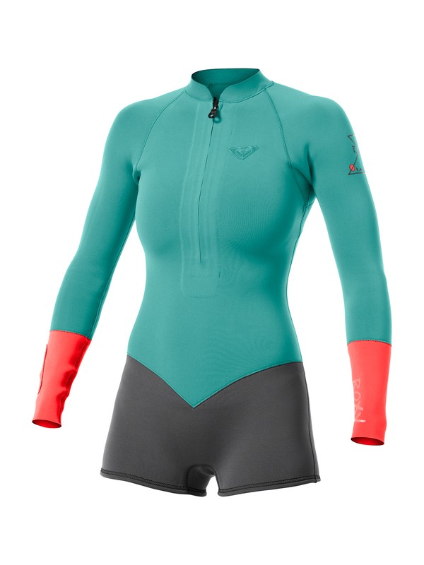 roxy, Kassia 2mm Front Zip Springsuit, PEWTER/VIVD CORAL/SEA FOAM (xkmg) 0 Kassia 2mm Front Zip Springsuit ARJW400002 Roxy