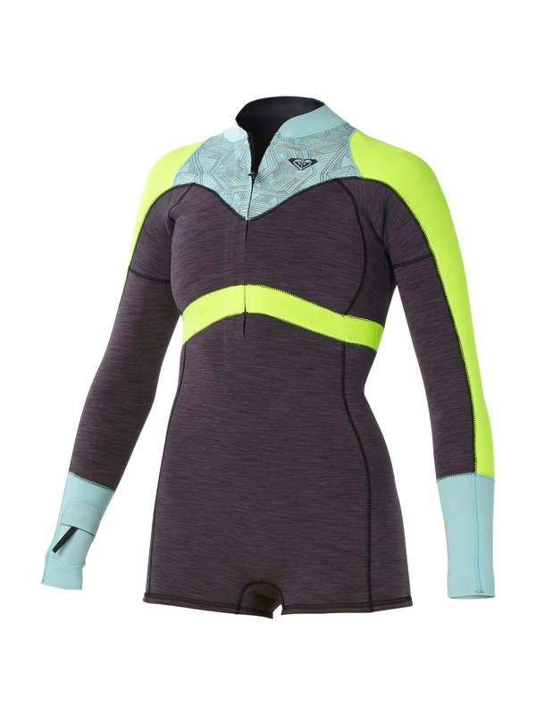 roxy, XY Long Sleeve Front Zip Springsuit, HEATHER GRAPHITE/BLUE/LEMON (xkby) 0 XY Long Sleeve Front Zip Springsuit ARJW403001 Roxy