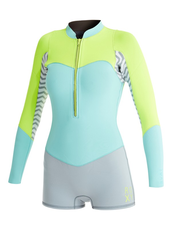 roxy, 2mm XY Front Zip Long Sleeve Springsuit, FOG BLUE / GLICER BLUE / F.LEM (xsbg) 0 2mm XY Front Zip Long Sleeve Springsuit Grey ARJW403011 Roxy
