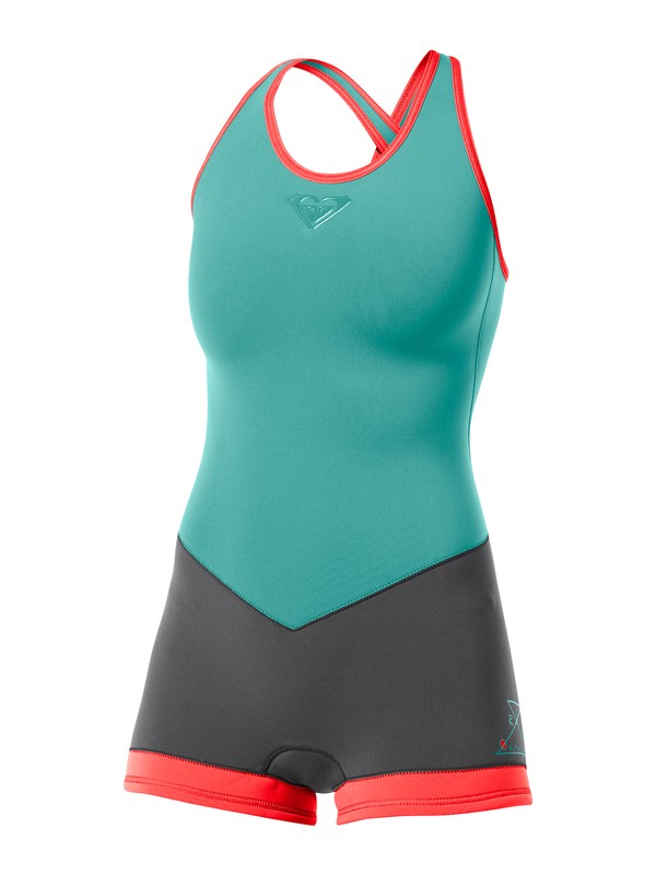 roxy, Kassia 2mm Crossback Short John Springsuit, PEWTER/VIVD CORAL/SEA FOAM (xkmg) 0 Kassia 2mm Crossback Short John Springsuit ARJW600003 Roxy