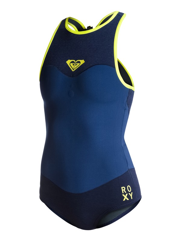 roxy, XY 1MM Bikini Short John Springsuit, NAVY/NAVY HEATHER/LEMON (xbby) 0 XY 1MM Bikini Short John Springsuit ARJW603007 Roxy