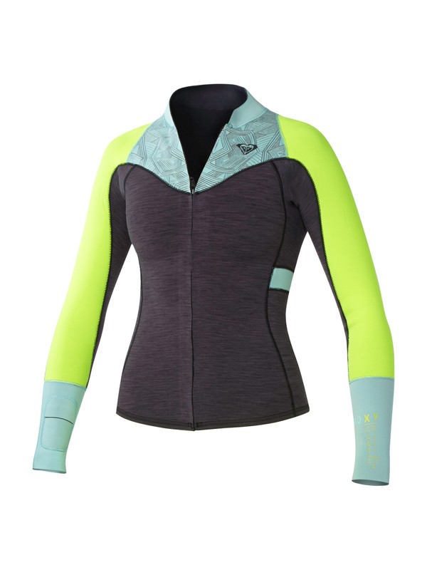 roxy, XY 2MM LSL FRONT ZIP JACKET, HEATHER GRAPHITE/BLUE/LEMON (xkby) 0 XY 2MM LSL FRONT ZIP JACKET ARJW803002 Roxy