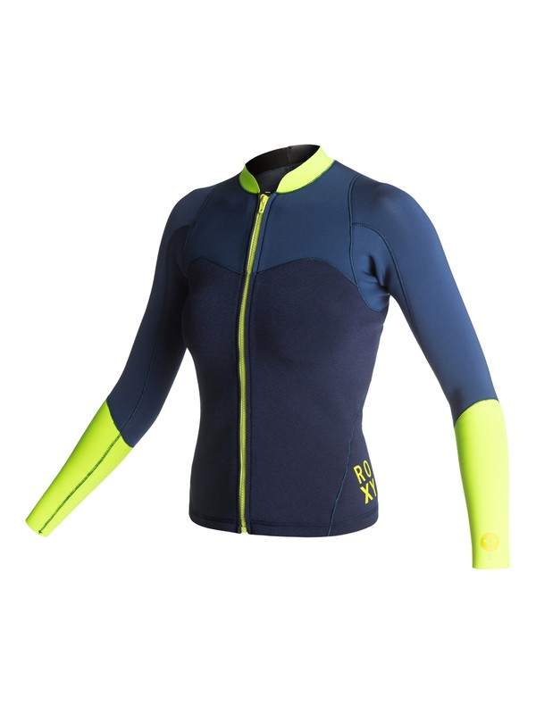 roxy, XY 2MM Front Zip Jacket, NAVY/NAVY HEATHER/LEMON (xbby) 0 XY 2MM Front Zip Jacket ARJW803006 Roxy
