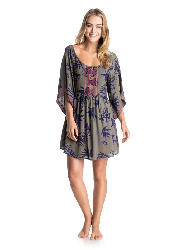 roxy, Sunset City Dress, 6584-INDO-FLORAL DUSTY OLIVE-G (gpb6) 0 Sunset City Dress ARJWD03085 Roxy