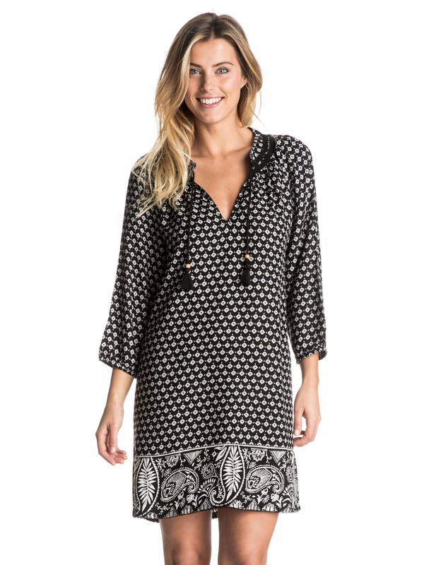 roxy, Farewell For Now Long Sleeve Dress, TRUE BLACK CASHMERE BORDER (kvj7) 0 Farewell For Now Long Sleeve Dress ARJWD03163 Roxy