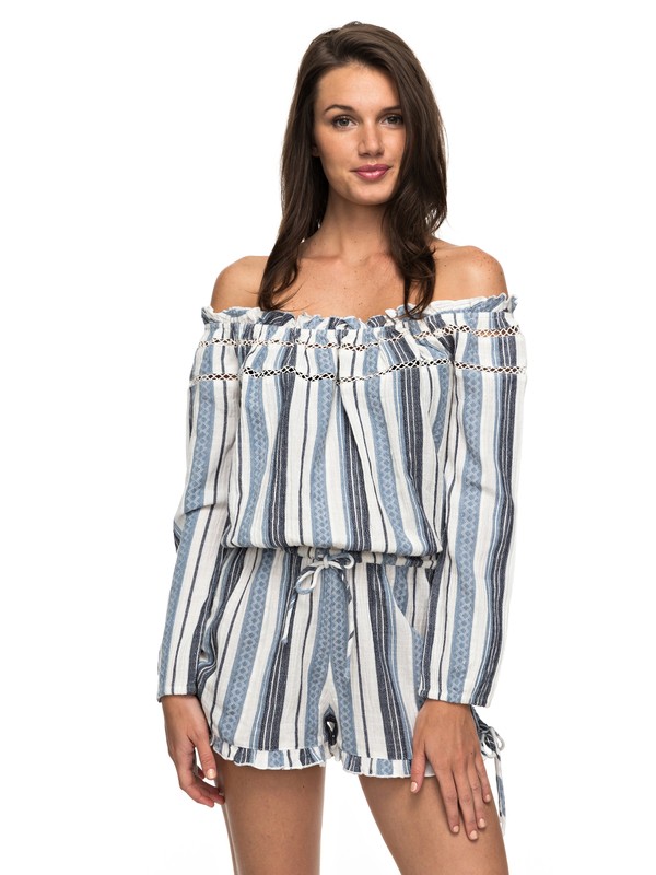 roxy, Anthem - Off-The-Shoulder Playsuit, BLUE DEPTHS TOBAGO STRIPE (bta3) 0 Anthem - Off-The-Shoulder Playsuit ARJWD03177 Roxy