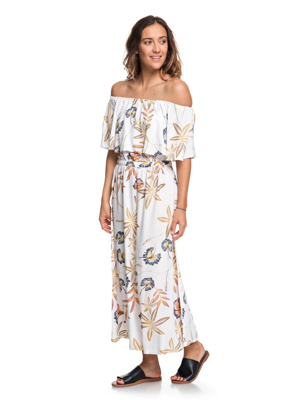 roxy, Technicolor Sky Off-The-Shoulder Midi Dress, MARSHMALLOW BIRD FLOWER (wbt7) 0 Technicolor Sky Off-The-Shoulder Midi Dress White ARJWD03211 Roxy