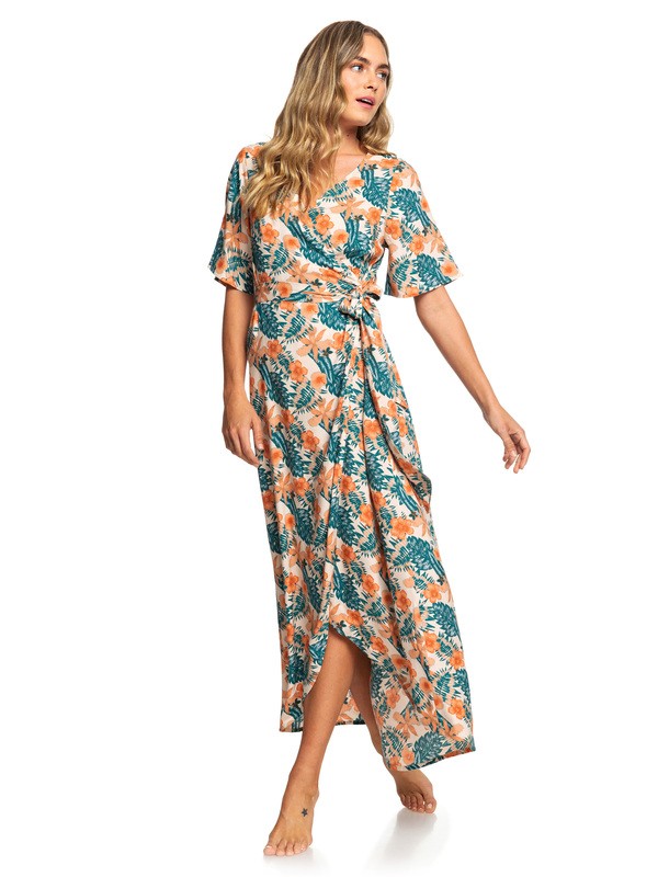 roxy, Keep The Seas Bell Sleeve Dress, CREAM TAN TROPICALABABA (tem6) 0 Keep The Seas Bell Sleeve Dress Beige ARJWD03241 Roxy