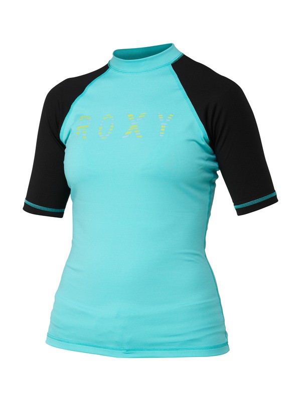 roxy, Perfect Stripe Short Sleeve Rashguard, LIGHT JADE/BLACK/LIME (xbkg) 0 Perfect Stripe Short Sleeve Rashguard ARJWR00027 Roxy