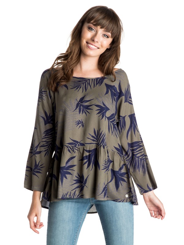roxy, Landslide Peasant Top, 6584-INDO-FLORAL DUSTY OLIVE-G (gpb6) 0 Landslide Peasant Top ARJWT03068 Roxy