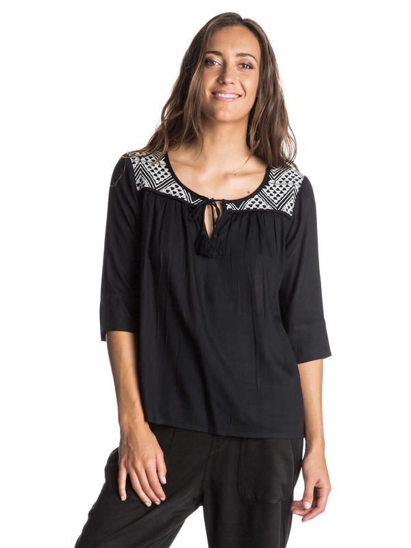 roxy, Gypsy Breeze Peasant Top, TRUE BLACK (kvj0) 0 Gypsy Breeze Peasant Top ARJWT03108 Roxy