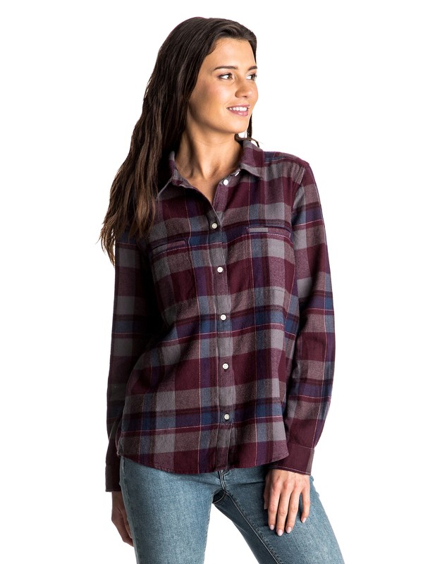 roxy, Campay Long Sleeve Flannel Shirt, ITALIAN PLUM MOON PLAID (psg2) 0 Campay Long Sleeve Flannel Shirt ARJWT03128 Roxy