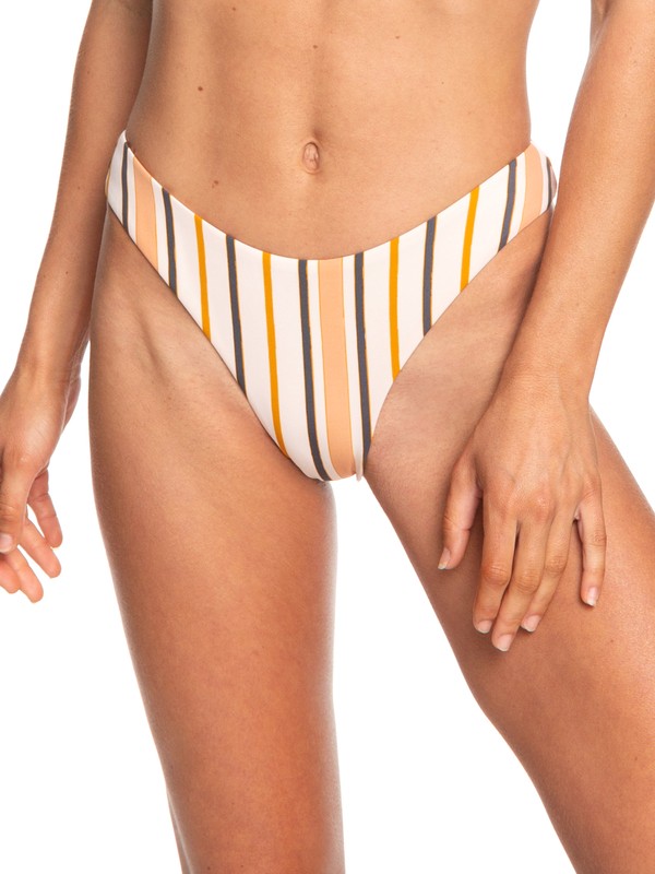 roxy, Beach Classics High-Leg Bikini Bottoms, CREAM TAN MACY STRIPE (tem3) 0 Beach Classics High-Leg Bikini Bottoms Beige ARJX403352 Roxy