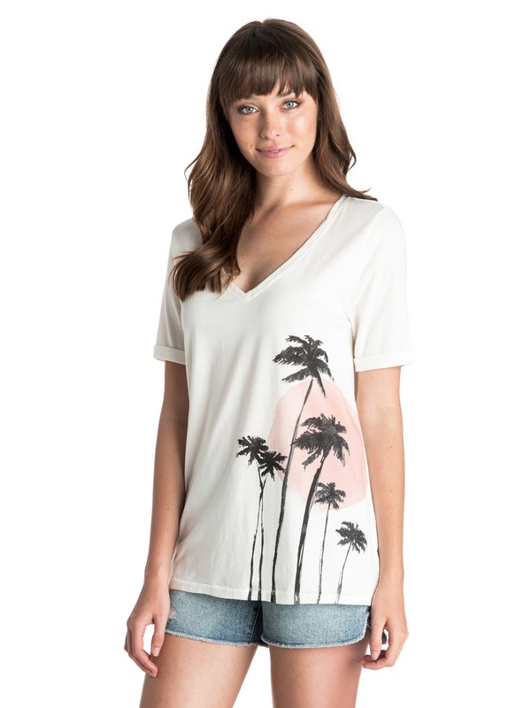 roxy, Palm Sun V-Neck Tee, SEA SPRAY (wbs0) 0 Palm Sun V-Neck Tee ARJZT03346 Roxy