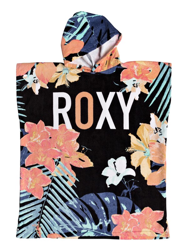 roxy, Girl's 7-14 Pass This On Surf Poncho, TRUE BLACK ULUWATU (kvj9) 0 Girl's 7-14 Pass This On Surf Poncho Black ERGAA03055 Roxy