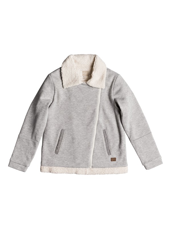 roxy, Girl's 7-14 Elephant Child Zip-Up Sherpa Lined Perfecto Jacket, HERITAGE HEATHER (sgrh) 0 Girl's 7-14 Elephant Child Zip-Up Sherpa Lined Perfecto Jacket Grey ERGFT03325 Roxy