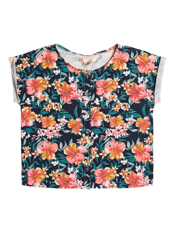 roxy, Girl's 7-14 Crystal Air Button Front Top, DRESS BLUE ISLAND TROPIC (xbbr) 0 Girl's 7-14 Crystal Air Button Front Top ERGKT03069 Roxy