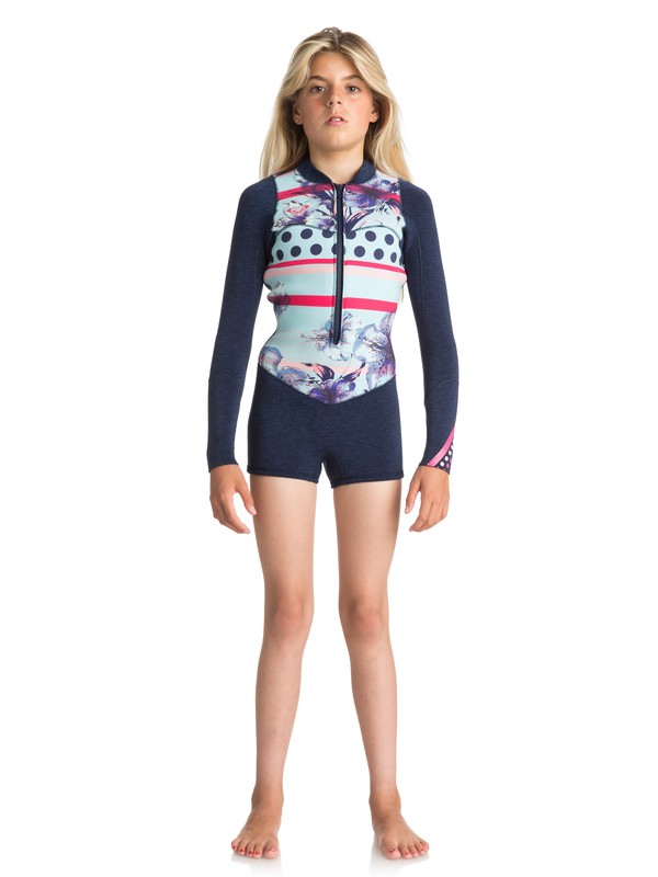roxy, Girls 7-14 2mm Pop Surf Long Sleeve Front Zip Springsuit, NAVY (bte0) 0 Girls 7-14 2mm Pop Surf Long Sleeve Front Zip Springsuit Blue ERGW403004 Roxy
