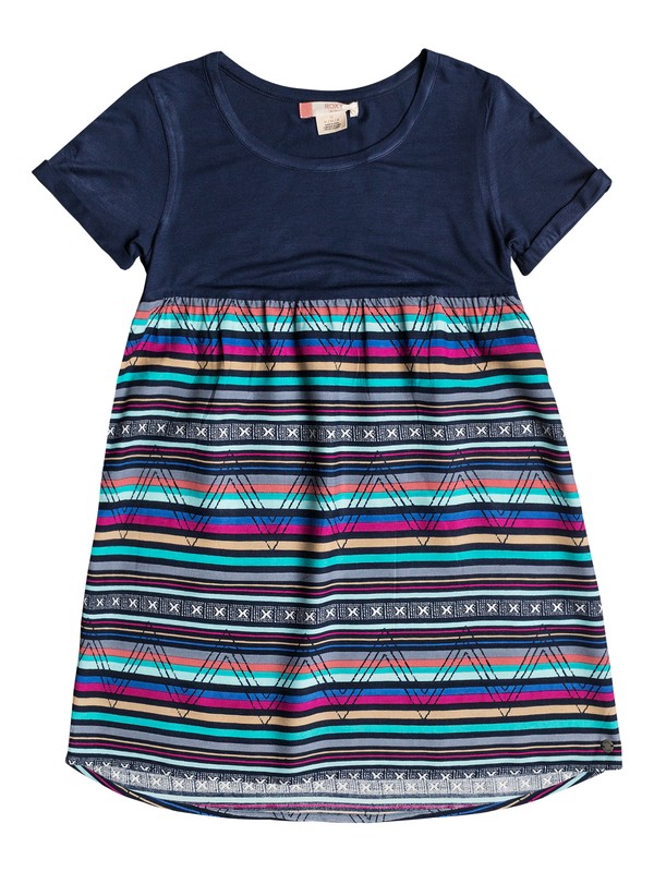 roxy, Girls 7-14 Branche Of Lilac Short Sleeve Dress, DRESS BLUES CARPET STRIPE (btk1) 0 Girls 7-14 Branche Of Lilac Short Sleeve Dress ERGWD03040 Roxy