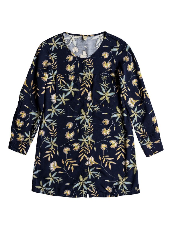 roxy, Girls 7-14 Sun Is Shining Long Sleeve Button Front Dress, DRESS BLUES BIRDS FLOWER YOUTH (xwby) 0 Girls 7-14 Sun Is Shining Long Sleeve Button Front Dress ERGWD03062 Roxy
