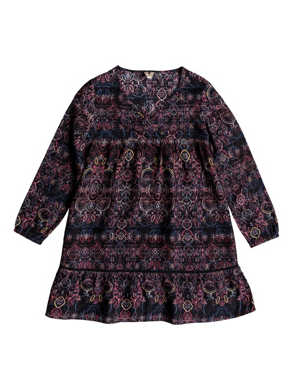 roxy, Girl's 7-14 September Song Long Sleeve Dress, TRUE BLACK NIGHTLIGHTS (kvj1) 0 Girl's 7-14 September Song Long Sleeve Dress Black ERGWD03067 Roxy